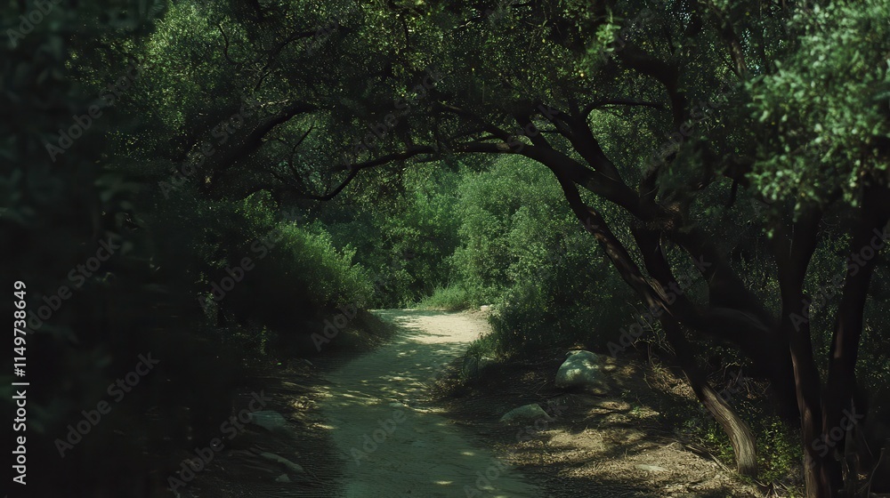 A tranquil forest path illuminated by dappled sunlight breaking through the canopy. A tranquil forest path illuminated by dappled sunlight breaking through the canopy.