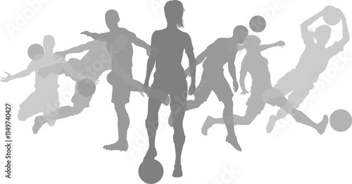 Silhouette soccer football player set. Active sports people healthy players fitness silhouettes concept. photo