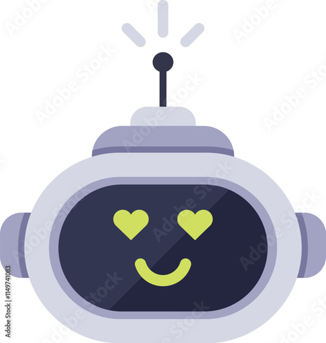 Friendly robot expressing positive emotions with heart eyes and a cheerful smile, symbolizing love, affection, and happiness in artificial intelligence