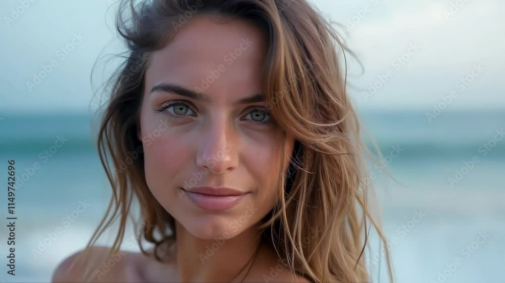 close-up portrait of a beautiful woman on the beach close-up portrait of a beautiful woman on the beach