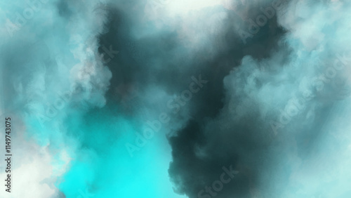 Light blue cloud effect texture background. Grunge tint, light blue and black watercolor background. 