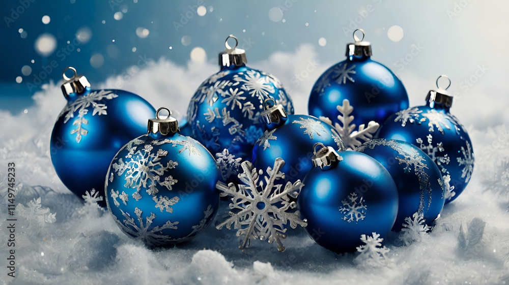 A creative arrangement of seven blue merry chi christmas baubles design with snowflakes - vector Illustration. Over white. crisp Shadows, A creative arrangement of seven blue merry chi christmas baubles design with snowflakes - vector Illustration. Over white. crisp Shadows,