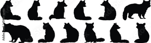 Raccoon silhouette set vector design big pack of animal illustration and icon
