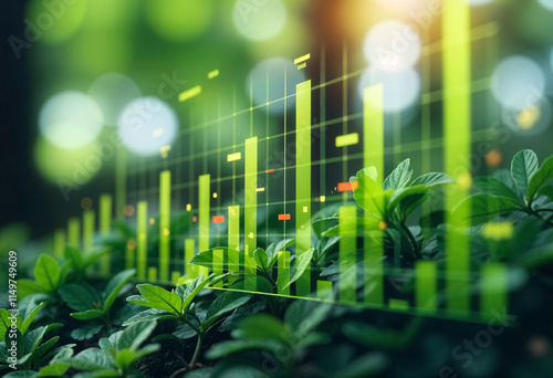 Concept of business growth,profit, development and success. Young plants increase on sunny background.Growing money,finance and investment.