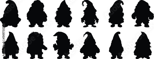 Gnome silhouettes set, dwarf pack of vector silhouette design, isolated background