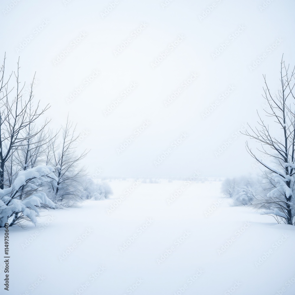 Fototapeta premium winter landscape with bare, snow-covered trees and pristine white icy ground