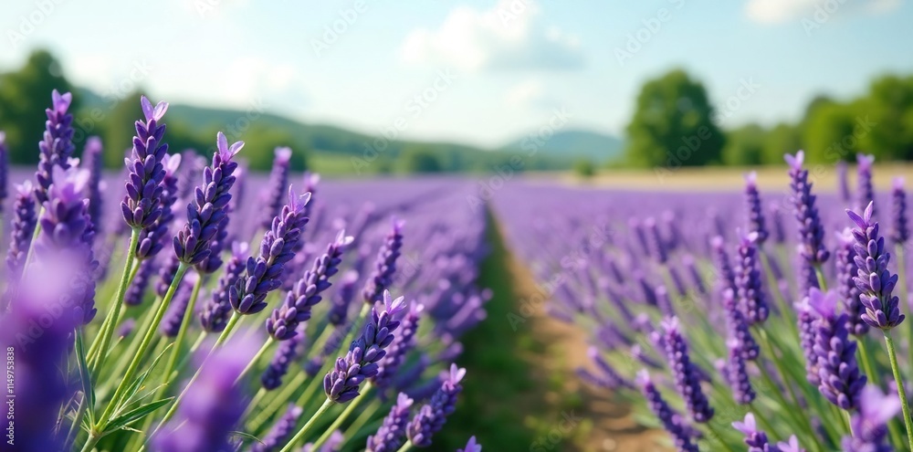 Obraz premium An empty postcard resting among lavender flowers in a field, lavender, green, landscape