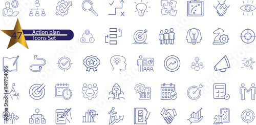 Action plan icon set. Containing planning, schedule, strategy,