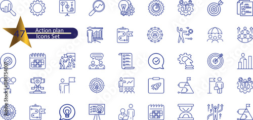 Action plan icon set. Containing planning, schedule, strategy,