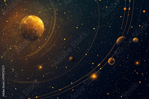 Fototapeta Naklejka Na Ścianę i Meble -  Abstract cosmic illustration featuring solar system elements and diverse starry background