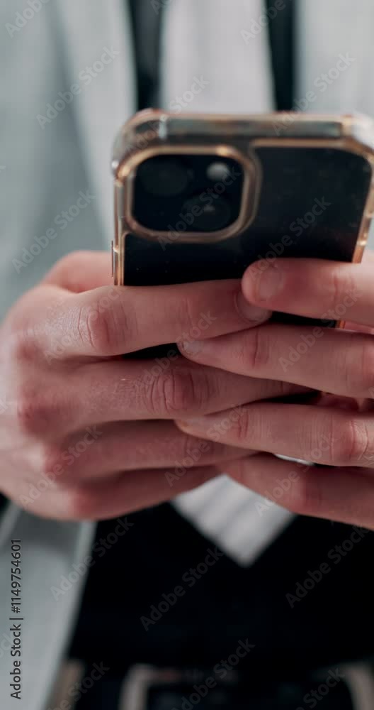 Hands, business and man with texting on smartphone for text message, social media and communication. Closeup, male person and browsing internet or online for networking, connection and news update Hands, business and man with texting on smartphone for text message, social media and communication. Closeup, male person and browsing internet or online for networking, connection and news update
