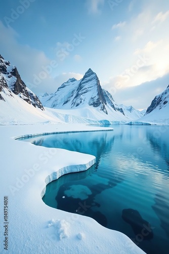 Arctic landscape with snow and ice at the northern tip of Prins Karls Forland Spitsbergen, cold climate, snow photo