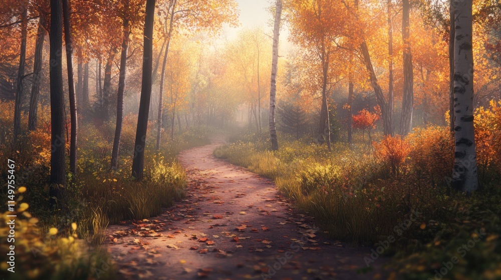 Fototapeta premium Autumn Path Through a Misty Forest