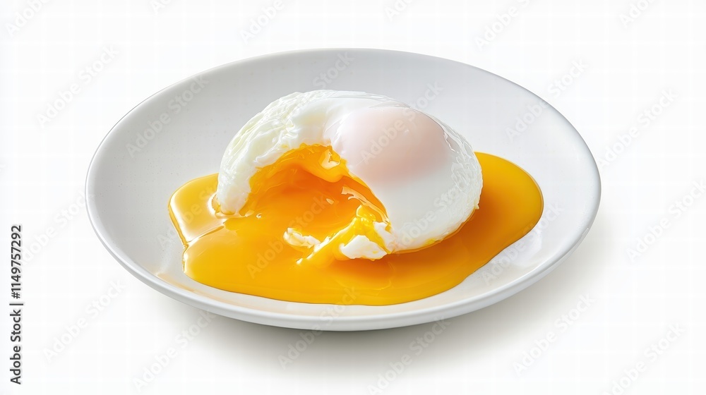Perfectly Cooked Poached Egg with Soft Yolk on White Plate Ready to Serve for Breakfast Perfectly Cooked Poached Egg with Soft Yolk on White Plate Ready to Serve for Breakfast