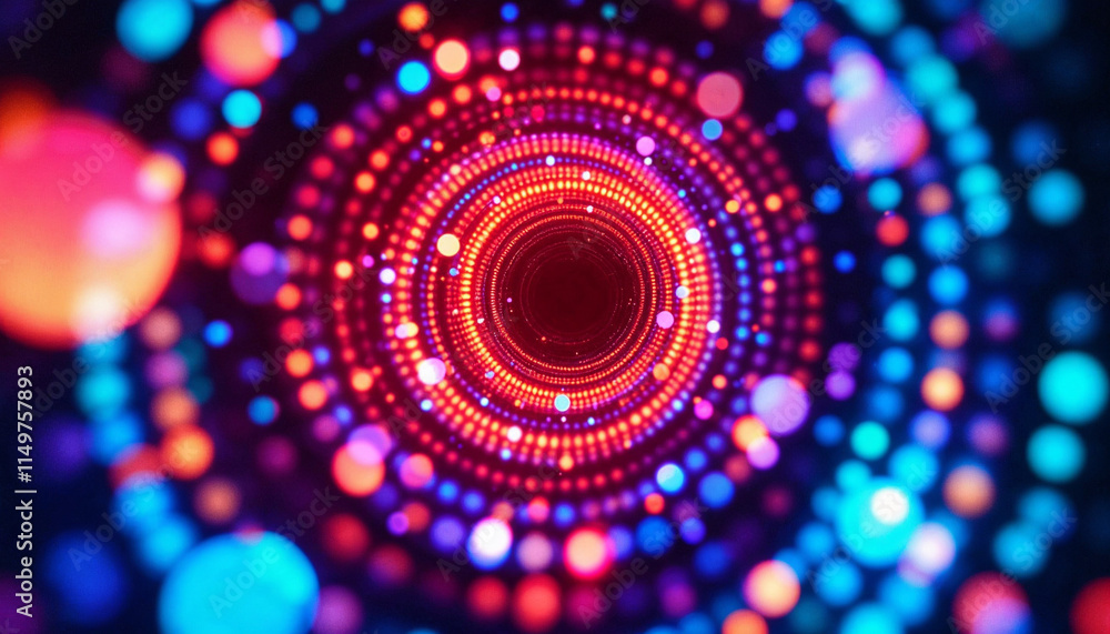 Colorful abstract design featuring circular patterns with glowing lights in vibrant shades of blue and red against a dark background Colorful abstract design featuring circular patterns with glowing lights in vibrant shades of blue and red against a dark background