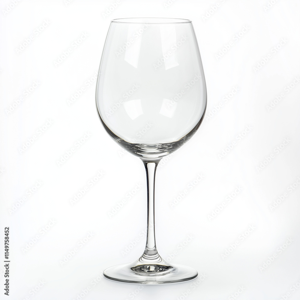 Empty Crystal Wine Glass, Elegant Design, Clear Glassware, White Background Generative Ai. Empty Crystal Wine Glass, Elegant Design, Clear Glassware, White Background Generative Ai.
