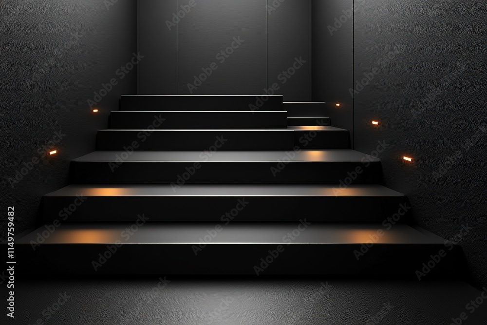 Fototapeta premium Modern Black Stairway with Subtle Lighting Design