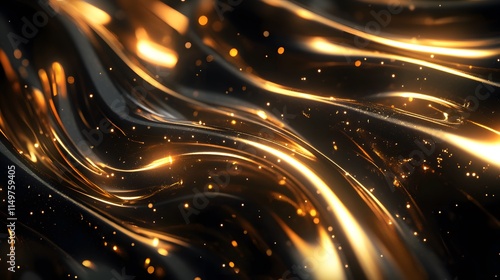 Dynamic flowing gold and black abstract background digital art artistic design modern aesthetic high-contrast view