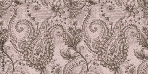 Elegant vintage paisley floral pattern in soft beige tones.