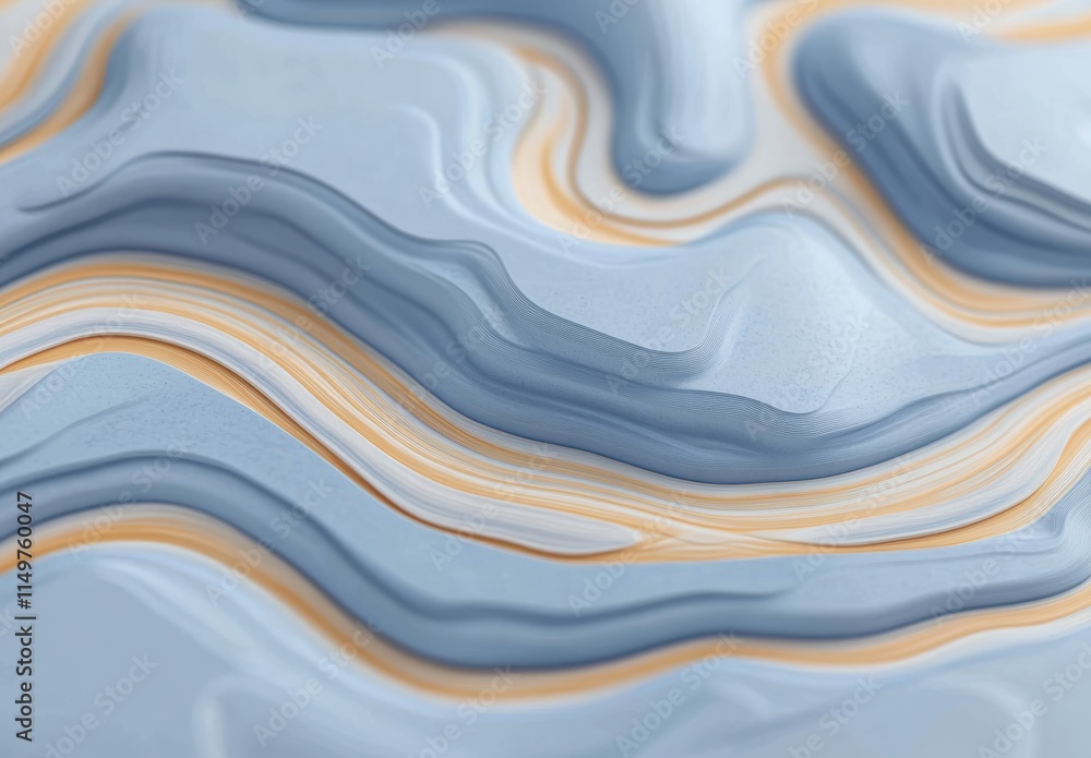 Fototapeta premium 青とオレンジの曲線が交じり合う模様の抽象アート作品