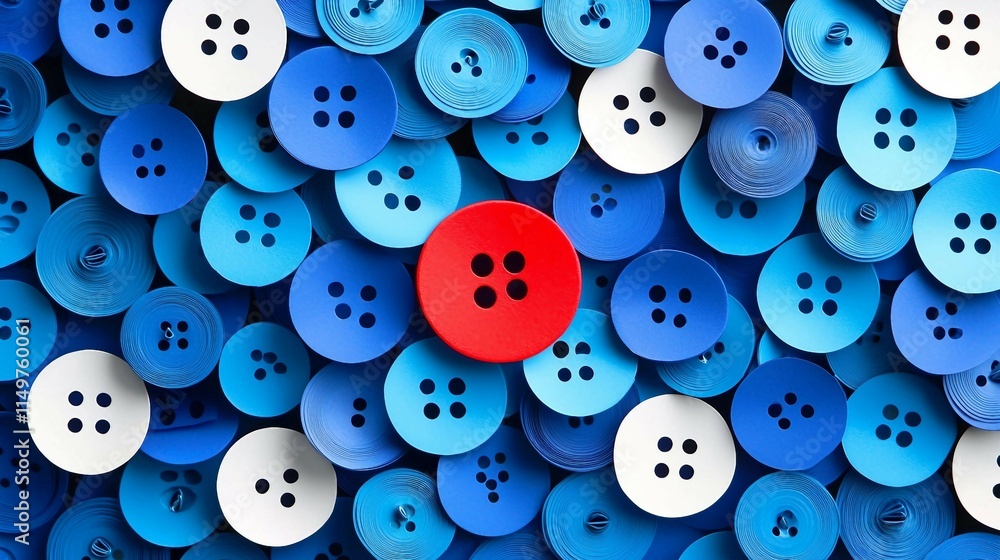 Colorful Buttons in Blue and White with a Red Center Button Colorful Buttons in Blue and White with a Red Center Button