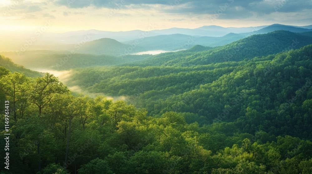 Obraz premium Misty Mountain Landscape at Sunrise