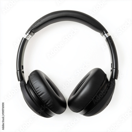 Black Wireless OverEar Headphones, NoiseCancelling Audio Device Generative Ai. photo