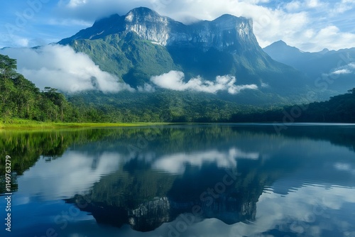 Majestic mount roraima reflecting in a lake at canaima national park photo