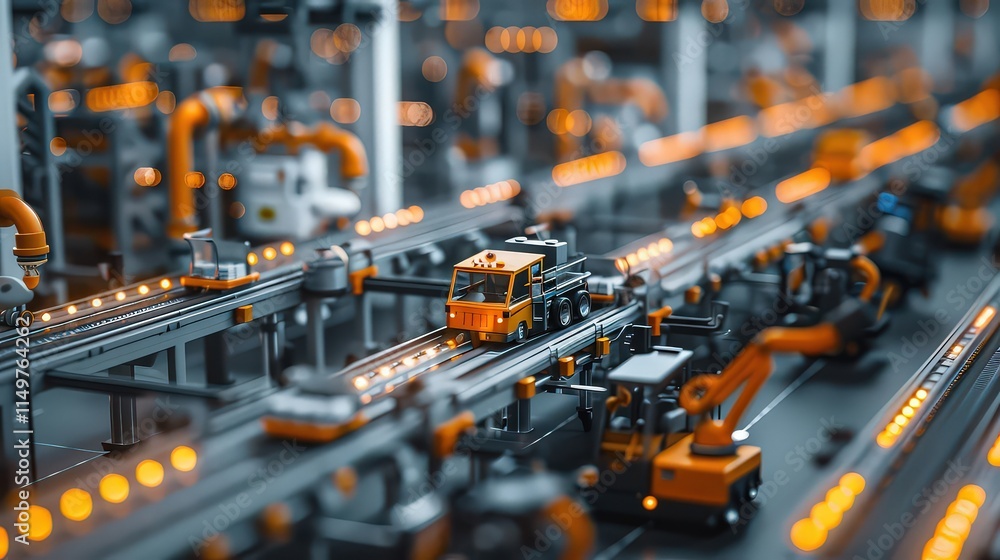 Highly Detailed Conveyor Belt System with Automated Robots in a Modern Industrial Production Line for Efficient Manufacturing Highly Detailed Conveyor Belt System with Automated Robots in a Modern Industrial Production Line for Efficient Manufacturing