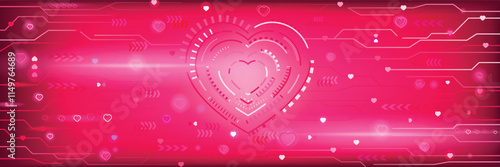 Heart hud technology futuristic digital in pink background illustration abstract digital tech electronics technology love concept