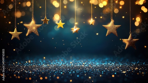 Golden Star Sparkling Light Create Magical Celebration Atmosphere photo