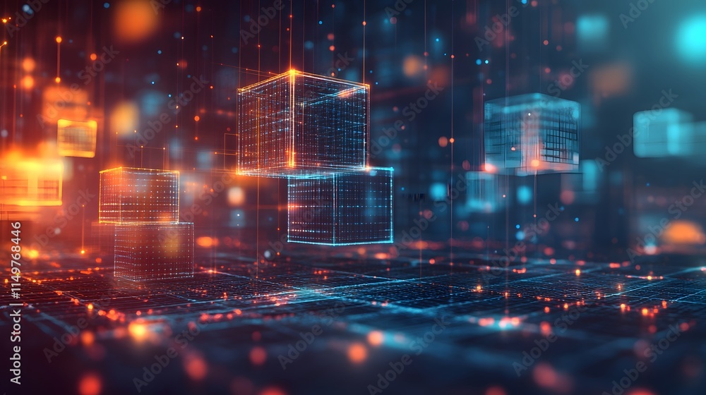 Digital data blocks floating in abstract space virtual environment 3d visualization futuristic concept Digital data blocks floating in abstract space virtual environment 3d visualization futuristic concept