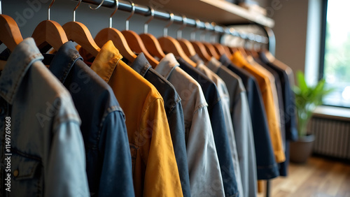 Wallpaper Mural Clothes hanging on a rack in a boutique store. Concept Boutique Shopping, Clothing Display, Wardrobe Organization Torontodigital.ca