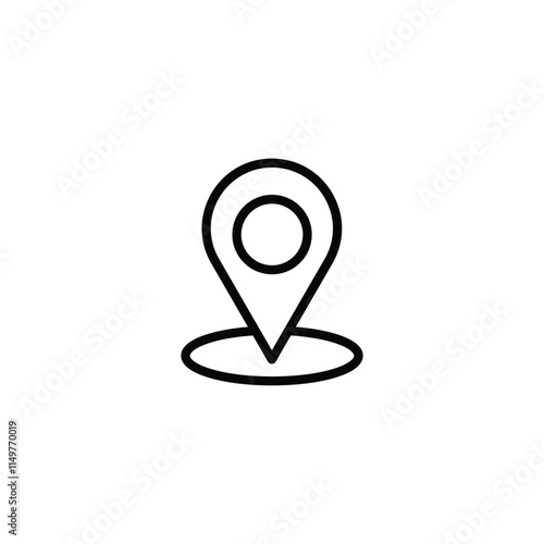 Location pin with circle, linear style icon. specific geographic location with a circular indicator. Editable stroke width