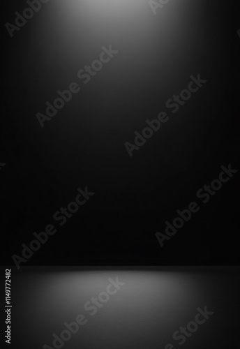 Black podium or pedestal display on dark background with long platform a dramatic black stage set in an intimate studio, highlighting the essence of creativity and performance in a minimalist environ