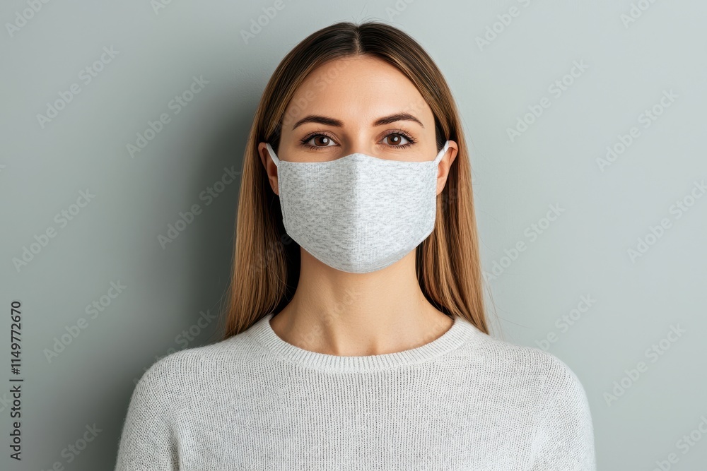 Allergy concept. A woman wearing a mask against a gray background. Allergy concept. A woman wearing a mask against a gray background.