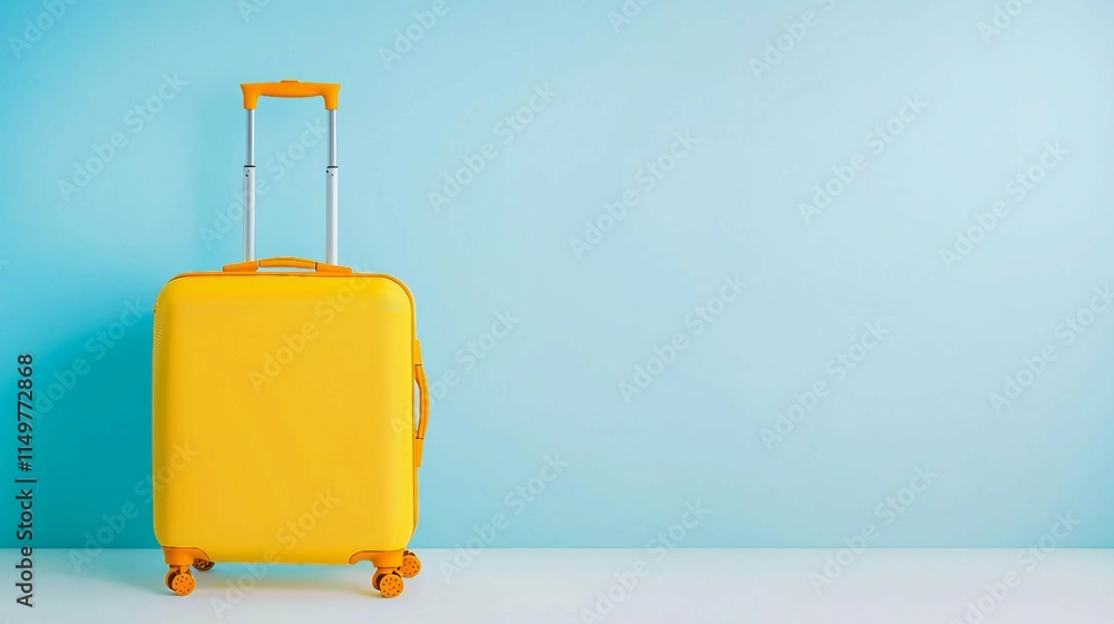 Bright Yellow Suitcase on Blue Background for Travel Adventure