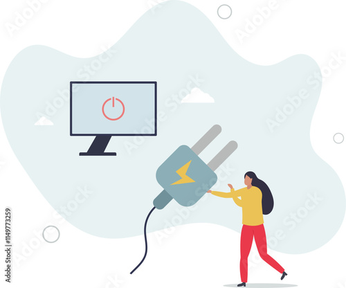 switch device to standby mode. Power save concept.flat characters.