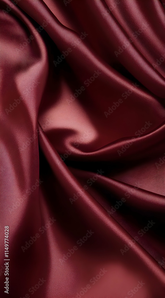 Fototapeta premium A close-up view of luxurious burgundy satin fabric, showcasing its smooth texture and sheen.