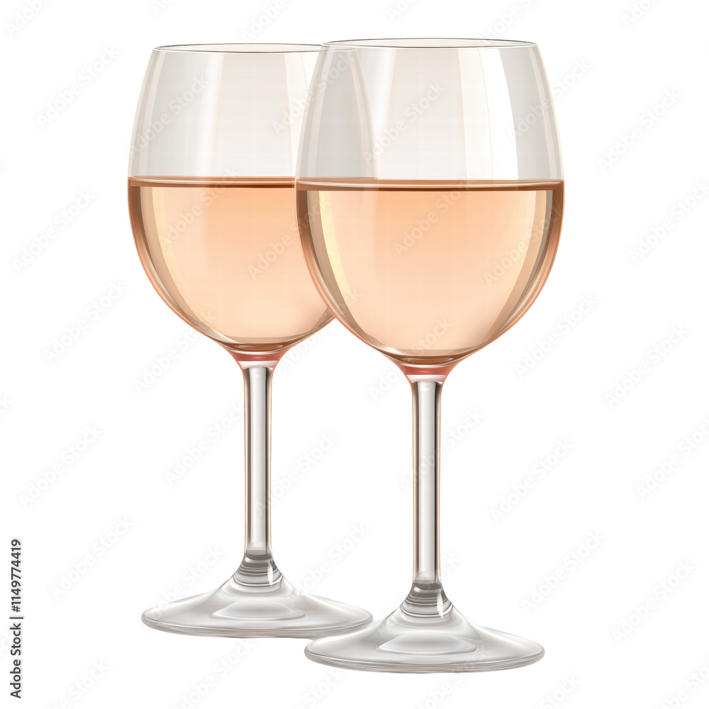 Elegant pair of glasses filled with light pink rose wine, showcasing sophistication, celebration, and relaxation against. Elegant pair of glasses filled with light pink rose wine, showcasing sophistication, celebration, and relaxation against.