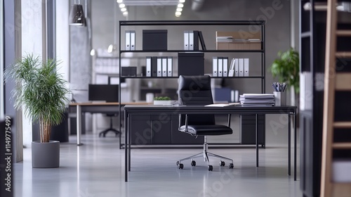 Wallpaper Mural A sleek black metal document shelf in a modern office setting. Torontodigital.ca