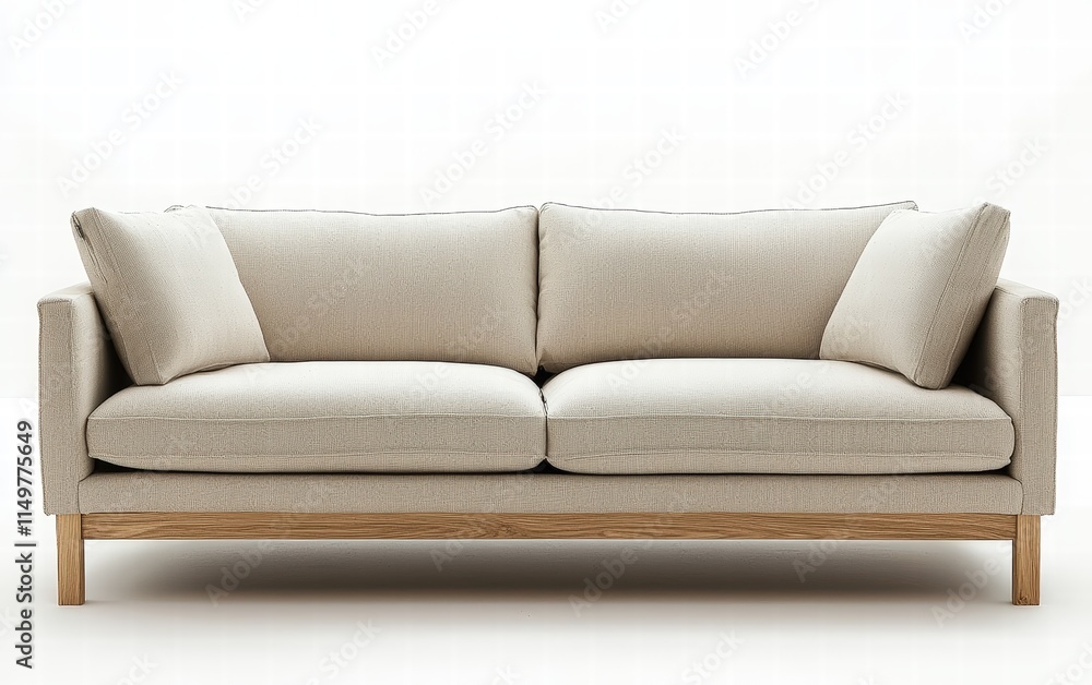 Clean modern sofa in a well-lit room with neutral tones, light wood accents, and soft cushions Clean modern sofa in a well-lit room with neutral tones, light wood accents, and soft cushions