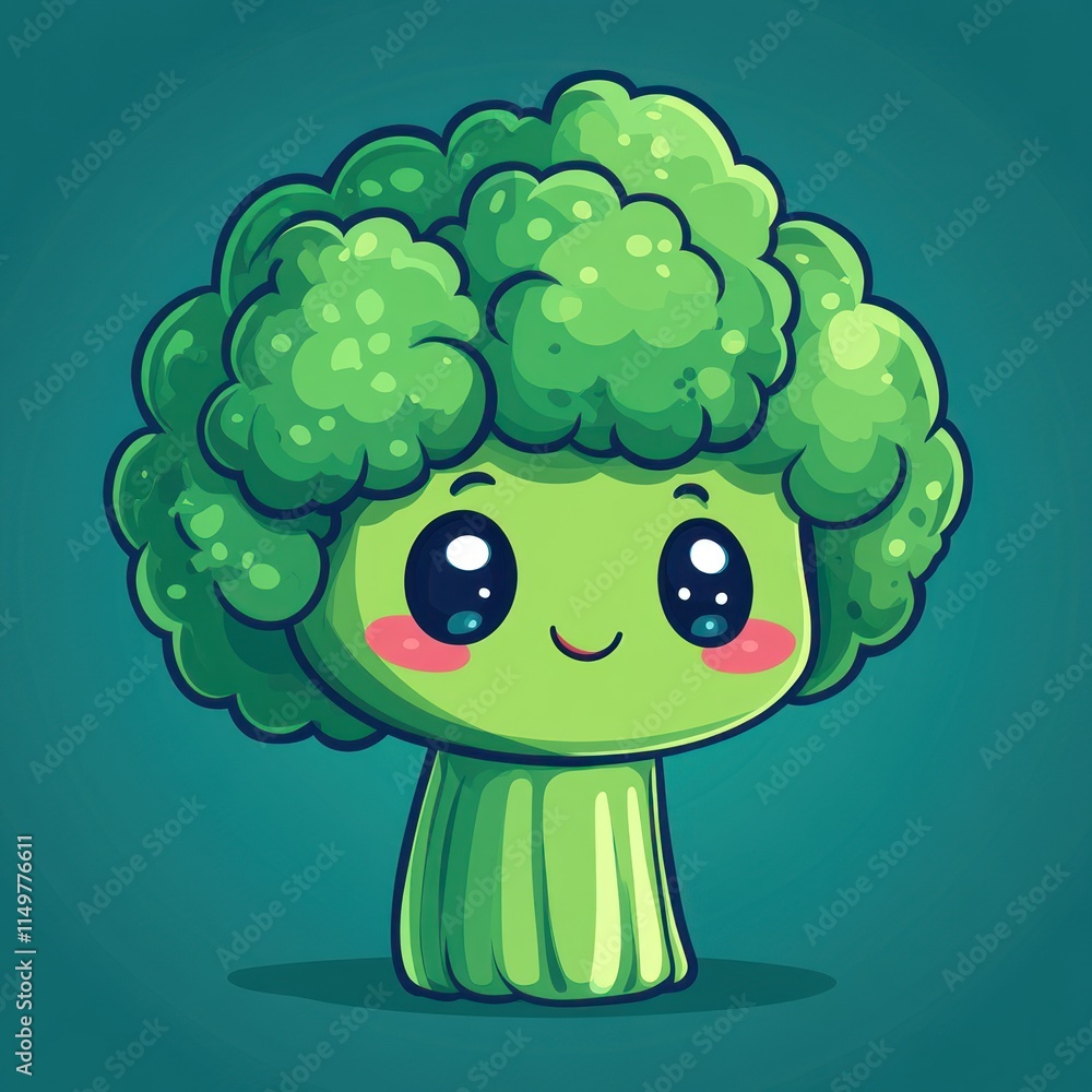 A Cute Cartoon Broccoli Character Smiles Cheerfully A Cute Cartoon Broccoli Character Smiles Cheerfully