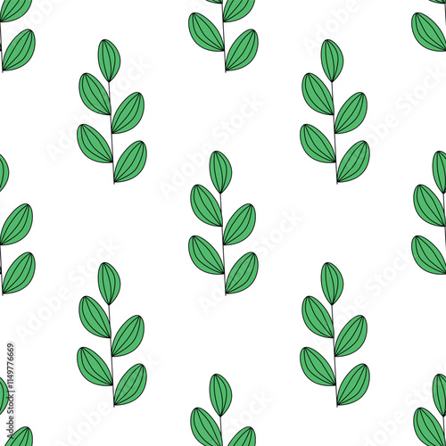 seamless botanical pattern with doodle-style leaves