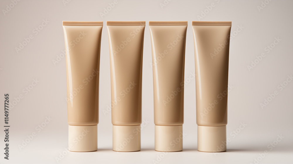 Four Beige Cosmetic Tubes with Off-White Caps Four Beige Cosmetic Tubes with Off-White Caps