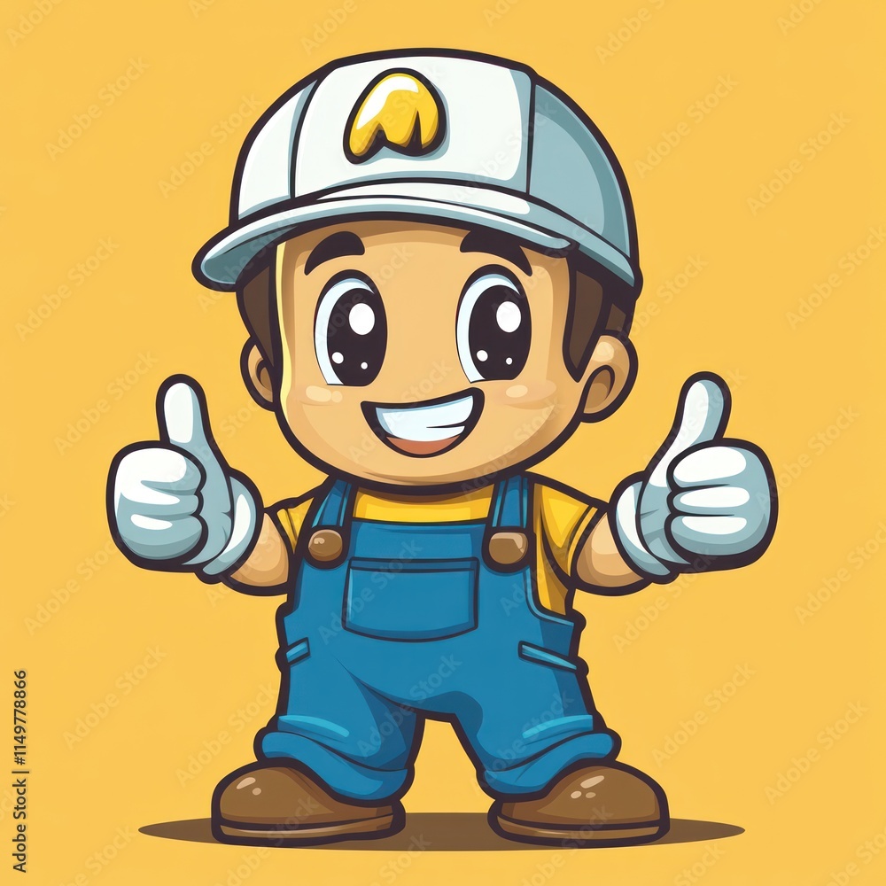 Happy Construction Worker Mascot Giving Thumbs Up Happy Construction Worker Mascot Giving Thumbs Up