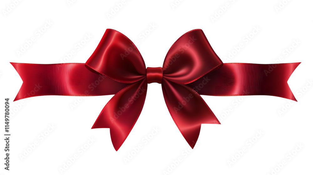 Fototapeta premium Vibrant red ribbon bow with smooth loops and a shiny finish, suitable for decorative purposes or festive accents. Isolated on transparent background