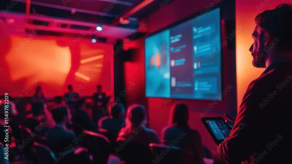A touch-enabled presentation screen in a conference room, allowing users to swipe through slides and make annotations A touch-enabled presentation screen in a conference room, allowing users to swipe through slides and make annotations