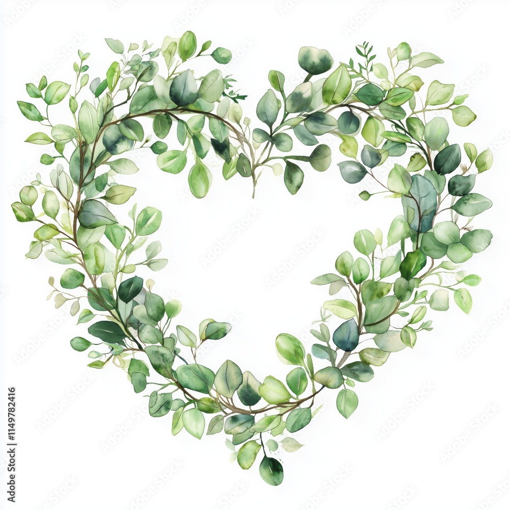 Fototapeta premium Watercolor Eucalyptus Heart Wreath