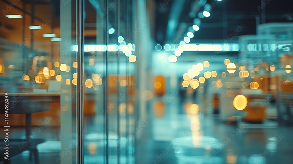 Fototapeta premium Translucent interior showcases a contemporary science lab, illuminated by soft lights. The atmosphere is dynamic, hinting at ongoing research and exploration within